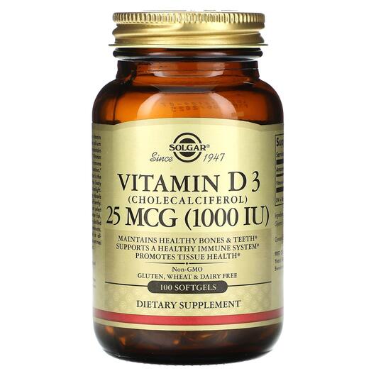 Основне фото товара Vitamin D3 Cholecalciferol 25 mcg 1000 IU, Вітамін D3, 100 капсул