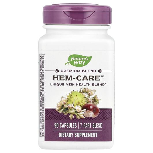 Основное фото товара Nature's Way, Здоровье вен, Hem-Care Vein Health, 90 капсул