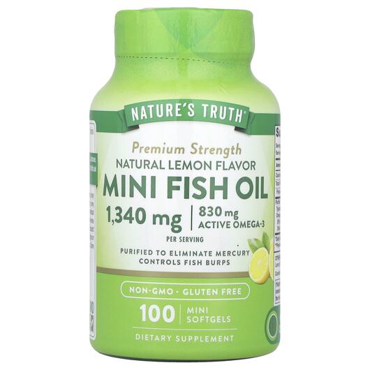 Основное фото товара Mini Fish Oil Premium Strength Lemon 650, Омега 3, 100 Mini Softg