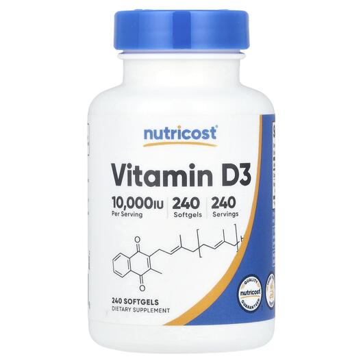 Основное фото товара Nutricost, Витамин D3, Vitamin D3 10000 IU, 240 капсул