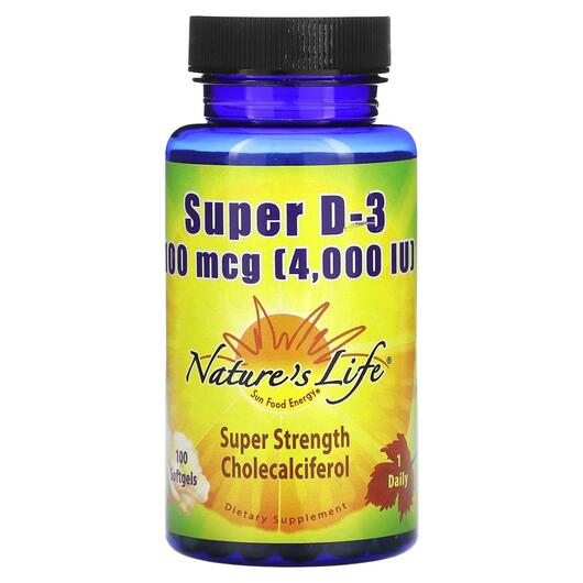 Основное фото товара Natures Life, Витамин D3, Super D-3 100 mcg 4000 IU, 100 капсул