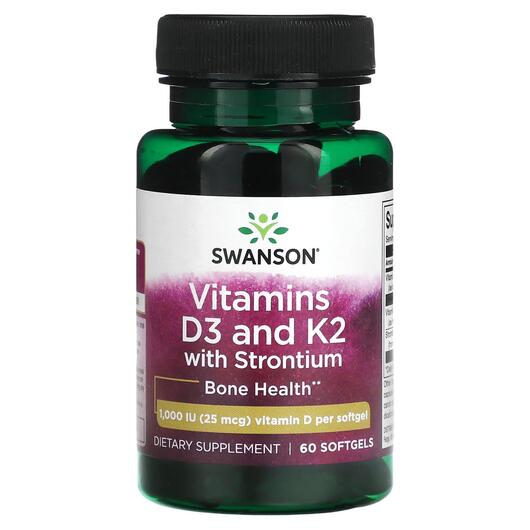 Основное фото товара Vitamins D3 and K2 with Strontium 1000, Витамины D3 + K2, 60 капс