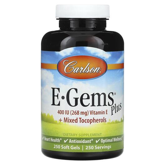 Основное фото товара Витамин E Токоферолы, E-Gems Plus 400 IU 268 mg, 250 капсул