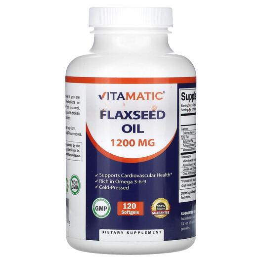 Основное фото товара Vitamatic, Льняное Масло, Flaxseed Oil 1200 mg, 120 капсул
