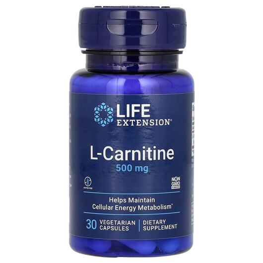 Основное фото товара Life Extension, L-Карнитин 500 мг, L-Carnitine 500 mg, 30 капсул