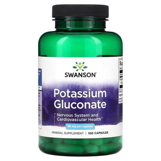 Основное фото товара Swanson, Калий, Potassium Gluconate 99 mg, 100 капсул