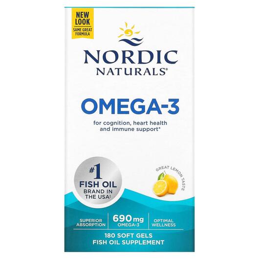 Основне фото товара Nordic Naturals, Omega-3 690 mg, Омега-3 Лимон, 180 капсул