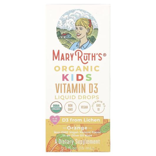 Основное фото товара Organic Kids Vitamin D3 Liquid Drops 4-13 Years, Витамин D3, 15 м