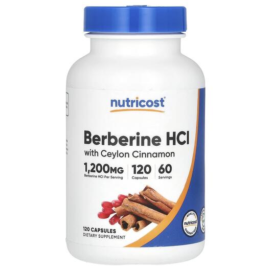 Основное фото товара Берберин, Berberine HCl With Ceylon Cinnamon, 120 капсул