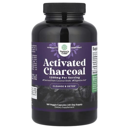 Основное фото товара Активированный уголь, Activated Charcoal 1200 mg, 180 капсул