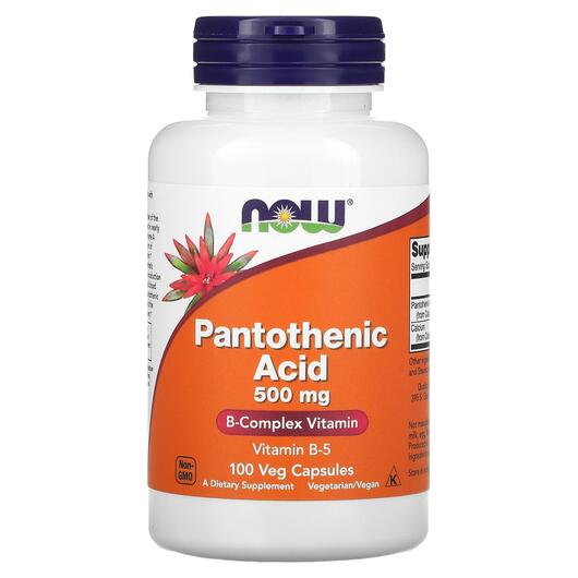 Основное фото товара Пантотеновая кислота 500 мг, Pantothenic Acid 500 mg, 100 капсул
