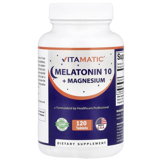 Основное фото товара Vitamatic, Мелатонин, Melatonin 10 + Magnesium, 120 таблеток