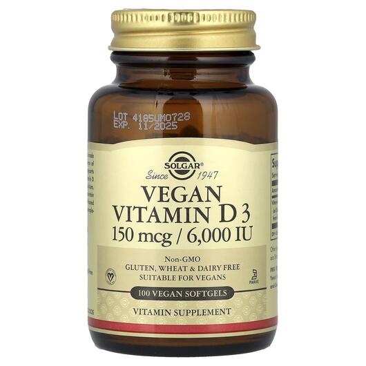 Основное фото товара Витамин D3, Vegan Vitamin D3 150 mcg / 6000 IU, 100 капсул