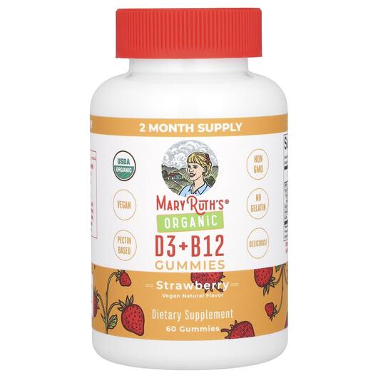 Основное фото товара Витамин D3, Organic D3 + B12 Gummies Strawberry, 60 таблеток