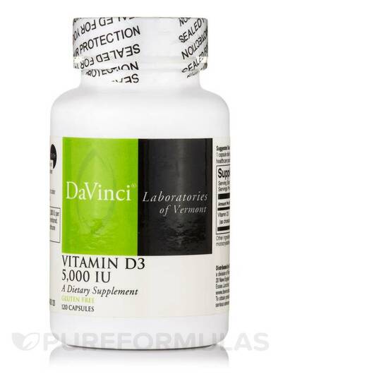 Основное фото товара DaVinci Laboratories, Витамин D3, Vitamin D3 5000 IU, 120 капсул