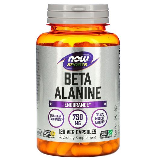 Основное фото товара NOW, Бета Аланин 750 мг, Beta Alanine 750 mg, 120 капсул