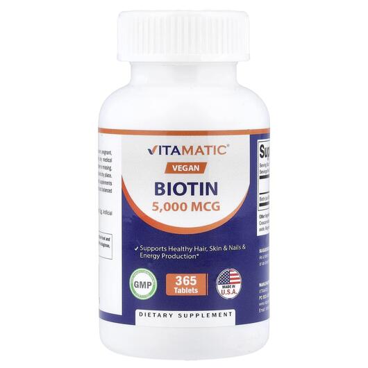 Основное фото товара Vitamatic, Витамин B7 Биотин, Biotin 5000 mcg, 365 таблеток