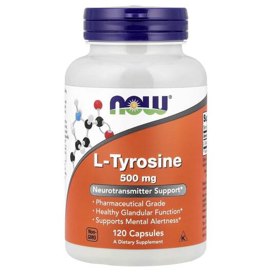 Основное фото товара NOW, L-Тирозин 500 мг, L-Tyrosine 500 mg, 120 капсул