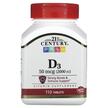 Фото товару 21st Century, Vitamin D3 50 mcg, Вітамін D3 2000 МО, 110 таблеток