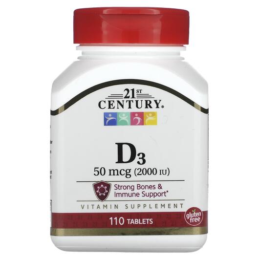 Основне фото товара 21st Century, Vitamin D3 50 mcg, Вітамін D3 2000 МО, 110 таблеток