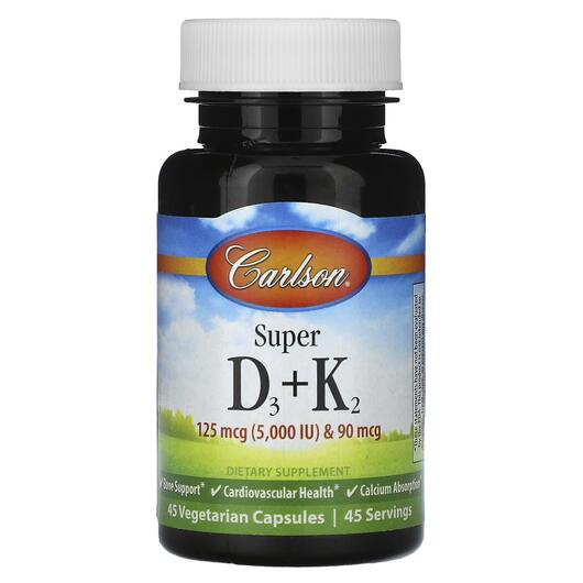 Основное фото товара Carlson, Витамины D3 + K2, Super D3 + K2, 45 капсул