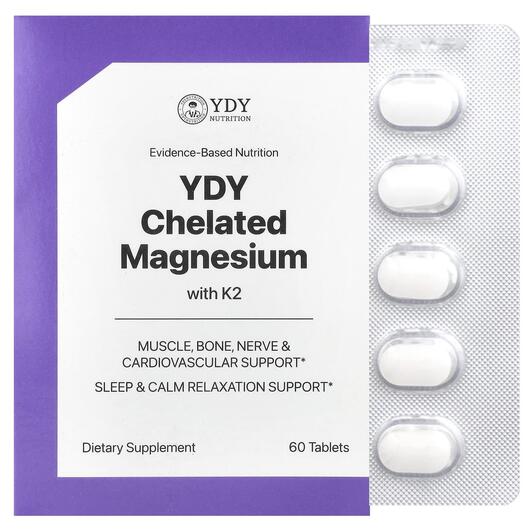 Основное фото товара YDY, Магний Хелатный, Chelated Magnesium With K2, 60 таблеток