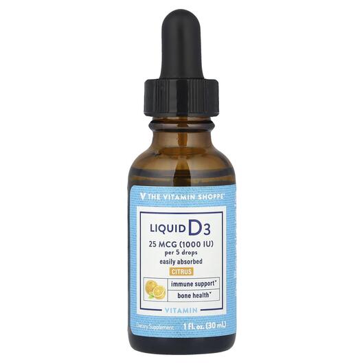 Основное фото товара Витамин D3, Liquid Vitamin D3 Citrus 25 mcg 1000 IU, 30 мл