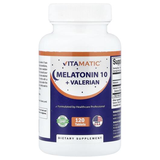 Основное фото товара Vitamatic, Мелатонин, Melatonin 10 + Valerian, 120 таблеток