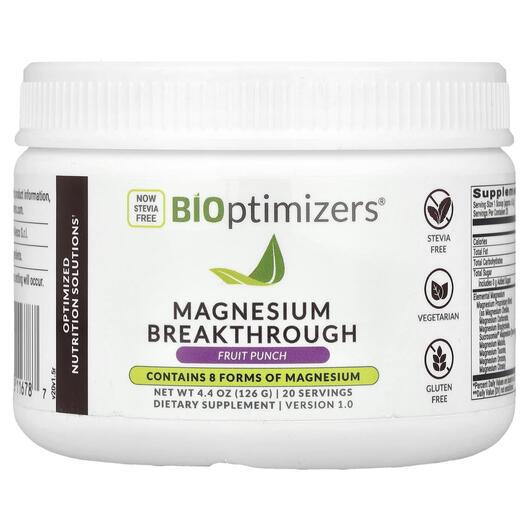Основное фото товара BiOptimizers, Магний, Magnesium Breakthrough Fruit Punch, 126 г