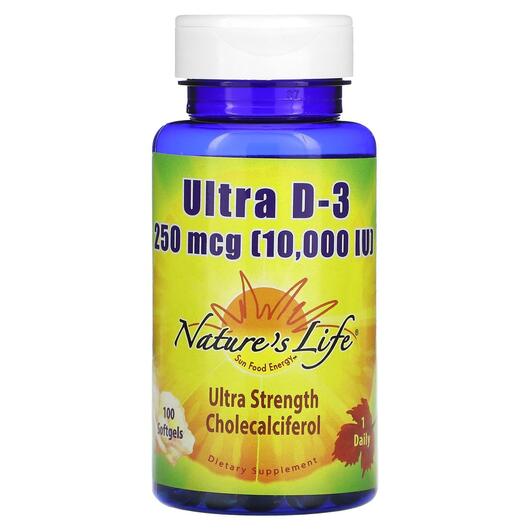Основне фото товара Natures Life, Ultra D-3 250 mcg 10000 IU, Вітамін D3, 100 капсул