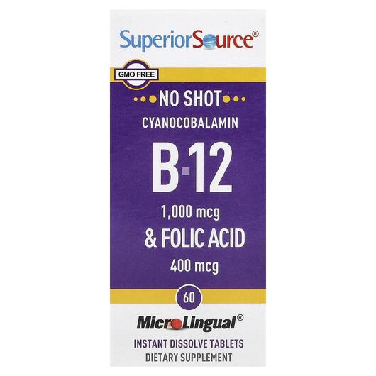 Основное фото товара Цианокобаламин B12, Cyanocobalamin B-12 & Folic Acid, 60 табл