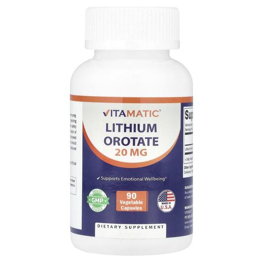 Основное фото товара Vitamatic, Литий, Lithium Orotate 20 mg, 90 капсул
