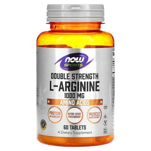 Основное фото товара NOW, L-Аргинин, Double Strength L-Arginine 1000 mg, 60 таблеток