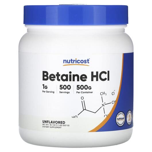 Основное фото товара Nutricost, Бетаин гидрохлорид, Betaine HCL Unflavored, 507 г