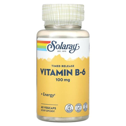 Основное фото товара Solaray, Витамин B, Timed Release Vitamin B-6 100 mg, 60 капсул