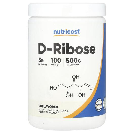 Основное фото товара Nutricost, D-рибоза, D-Ribose Unflavored, 500 г