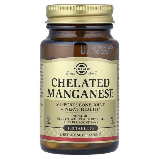 Основное фото товара Solgar, Марганец 8 мг, Chelated Manganese 8 mg, 100 таблеток