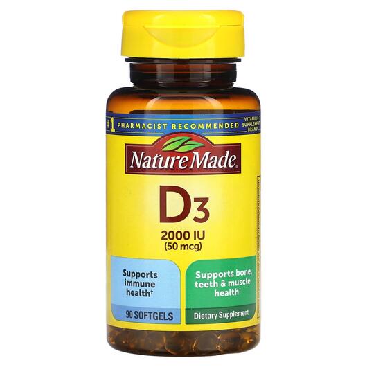 Основное фото товара Nature Made, Витамин D3, Vitamin D3 2000 IU 50 mcg, 90 капсул