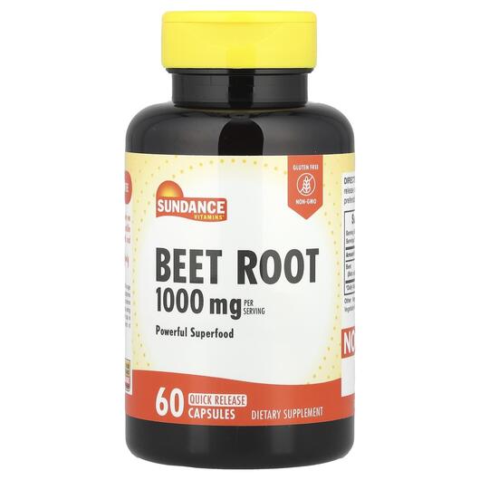Основное фото товара Sundance Vitamins, Красная свекла, Beet Root 1000 mg, 60 капсул