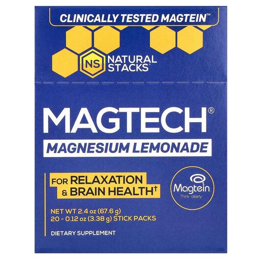 Основное фото товара MagTech Magnesium Drink Mix Lemonade 20 Stick, Магний, 3.23 g Eac