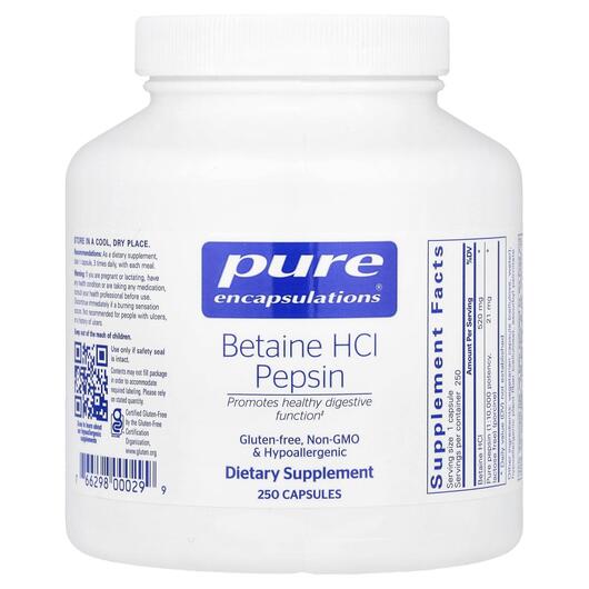 Основное фото товара Бетаин гидрохлорид, Betaine HCL Pepsin, 250 капсул