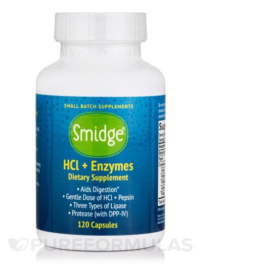 Основное фото товара Smidge, Ферменты, HCI + Enzymes, 120 капсул