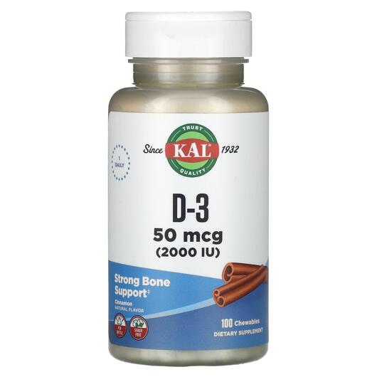 Основне фото товара KAL, D-3 Cinnamon 50 mcg 2000 IU, Вітамін D3, 100 таблеток