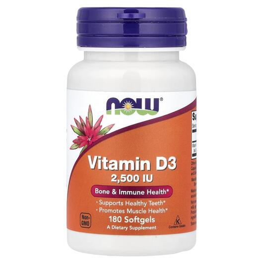 Основное фото товара NOW, Витамин D3, Vitamin D3 2500 IU, 180 капсул
