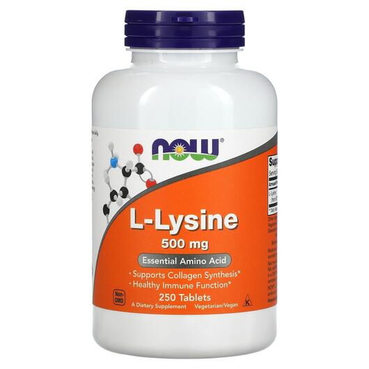 Основное фото товара NOW, L-Лизин 500 мг, L-Lysine 500 mg, 250 таблеток