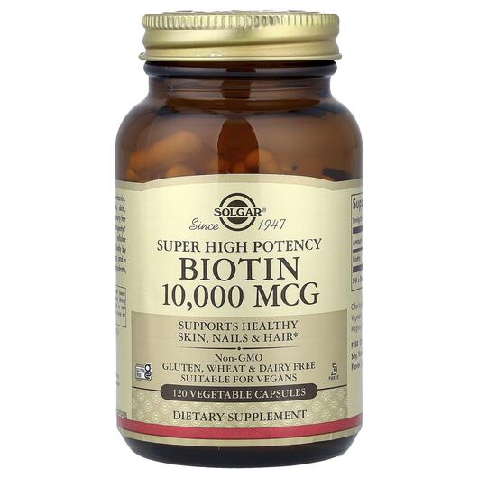 Основное фото товара Solgar, Биотин 10000 мкг, Biotin Super High Potency, 120 капсул