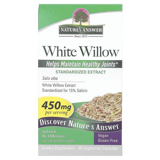 Основне фото товара Nature's Answer, White Willow 450 mg, Кора Верби білої, 60 к