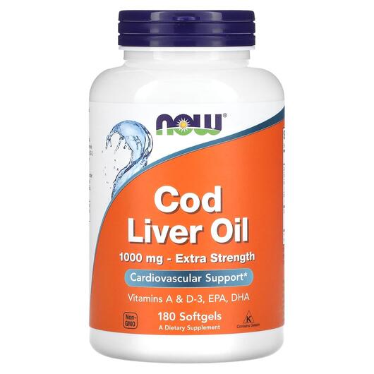 Основное фото товара NOW, Масло печени трески, Cod Liver Oil 1000 mg, 180 капсул