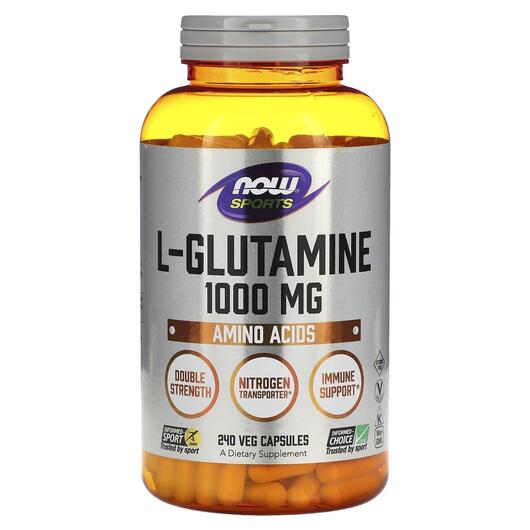 Основное фото товара NOW, L-Глутамин 1000 мг, L-Glutamine Double Strength, 240 капсул