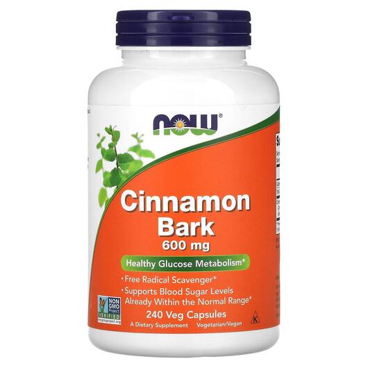 Основное фото товара NOW, Корица Кора 600 мг, Cinnamon Bark 600 mg, 240 капсул